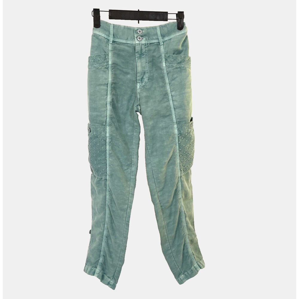 Sundance Women's Size 2P Green Linen‎ Cotton Femme Voyager Cargo Lace Pants - Picture 5 of 15